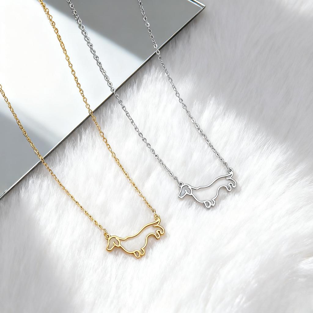 Fashion Short Leg Sausage Dog Stainless Steel Hollow Sausage Dog Women's Neck Chain Pet Animal Necklace Fashion Jewelry Gift