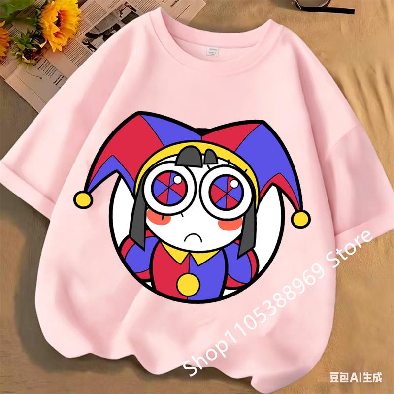 Children Short Sleeve T Shirts The Amazing Digital Circus Anime Cartoon Print Cotton Top Boys Girls Summer Casual Crew Neck Tees