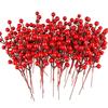 100/5pcs Christmas Artificial Red Berries Stem Ornament Red Holly Berry Stamen Fake Flowers Plants for New Year Party Home Decor