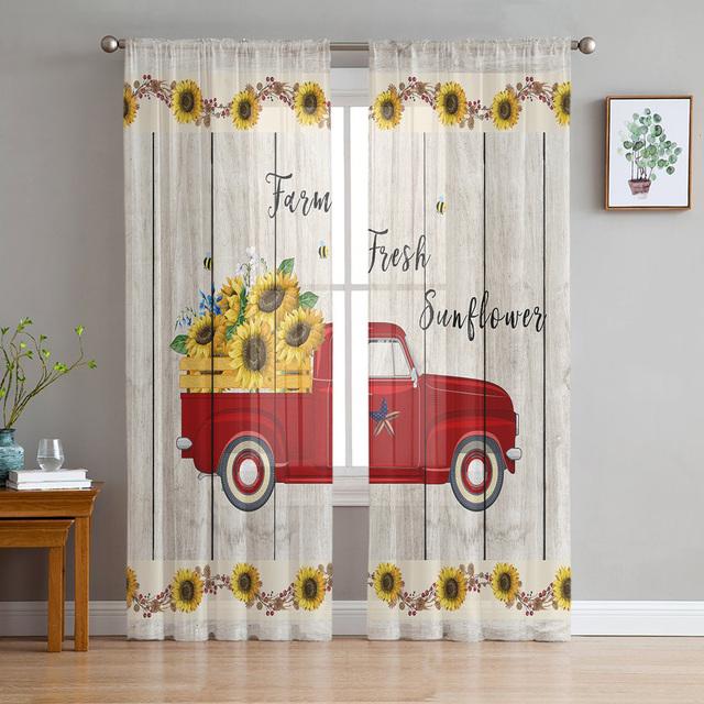 Girasoli fioriscono giardino tenda fiore finestra tulle per soggiorno camera da letto cucina decorazioni in chiffon trasparente per il trattamento delle finestre