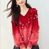 La Chapelle Women's Gradient V-Neck Sequin Sweater