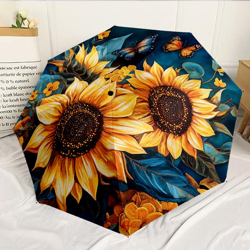 Sunflowers And Butterflies Garden 8-Frame for Travel, Camping, Casual Lightweight Portable Umbrella, Essential for Every Family Holidays Birthday Gift