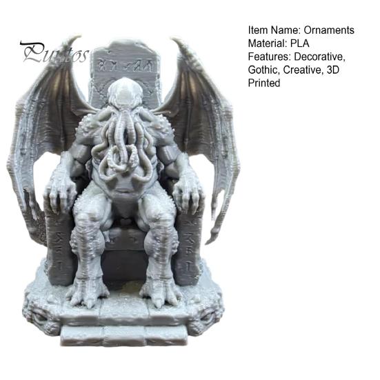 Mysterious Retro Ornaments 3D Printed Throne Cthulhu Statue, Gothic Resin Figurine for Shelf & Desk Detailed Bat Wing Sculpture Decor, Tentacle