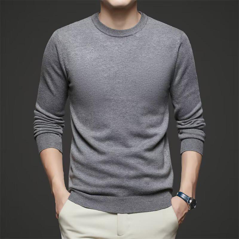 Men's Round Neck Solid Color Casual Knit Sweater - Trendy and Handsome Pullover for Autumn Winter