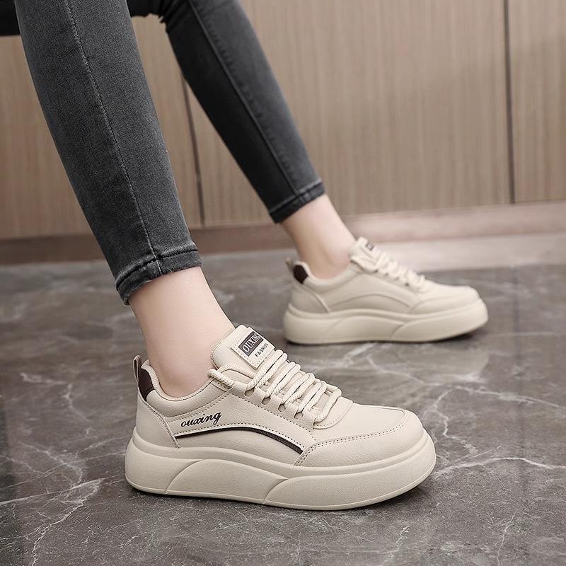 

Board shoes women s spring new thick-soled soft leather with skirts versatile casual little white sports shoes 35