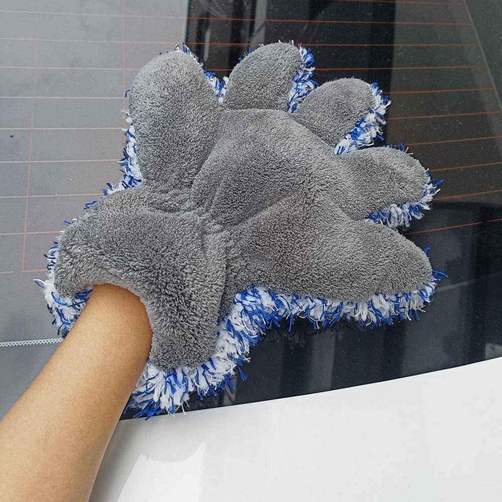 

YIJU Plush Car Wash Gloves Microfiber Thicked Cleaning Mitt Double-sided 5 Finger Soft Car Washing Glove Wipe Drying Mitts Tools