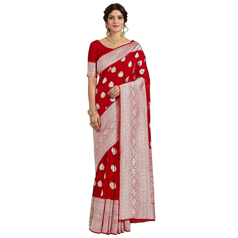 Glory Sarees Women' Banarasi Silk Saree With Blouse Piece (Gs Kara1 Red)