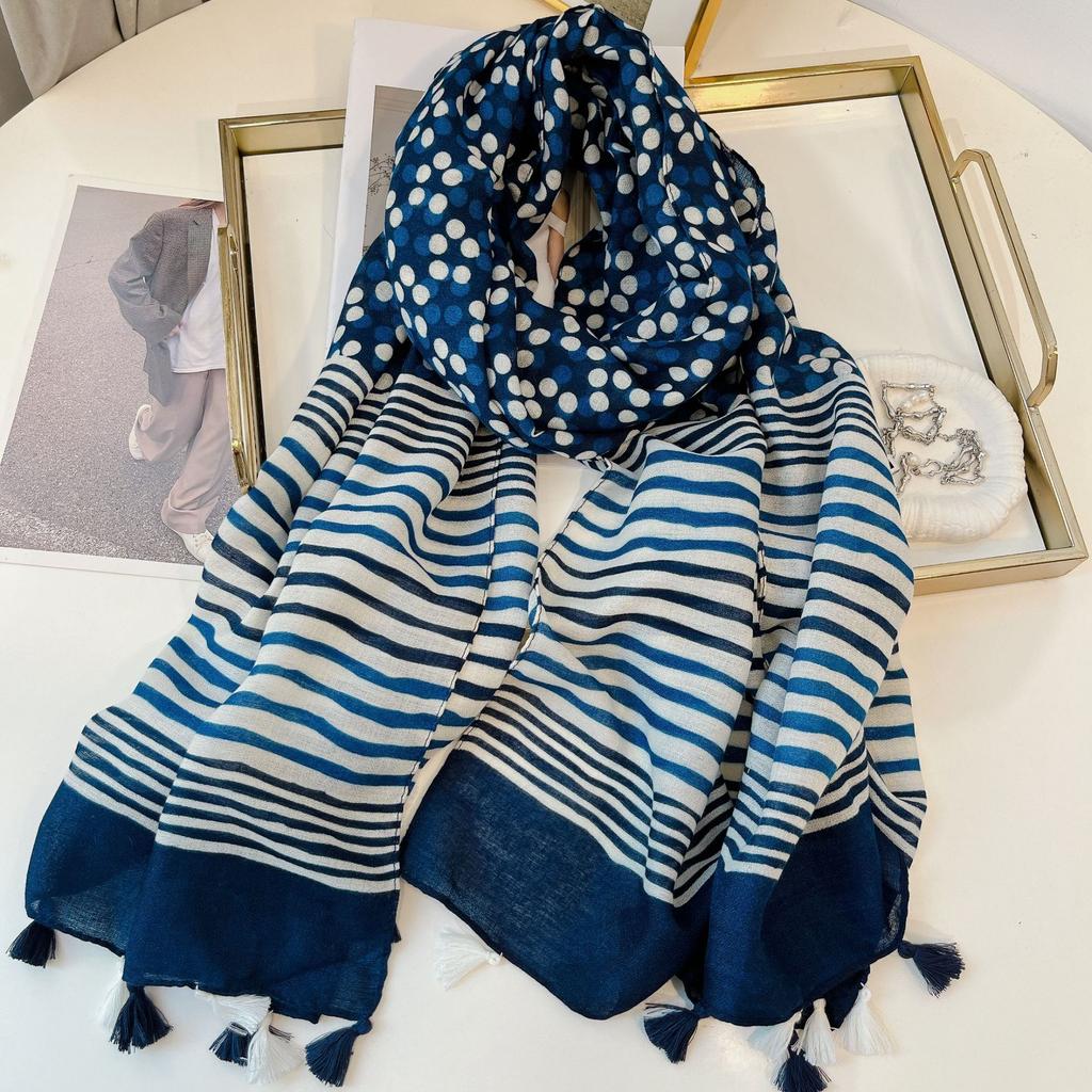 Breathable Lovely Floral Polyester Soft Scarf Boho Chic Tassel Shawl Women Perfect for Travel & Casual Muslim Hijab 180*90Cm