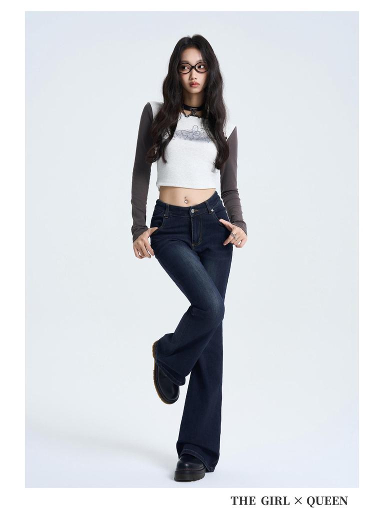 Jeans a zampa retro a vita a V da donna 2025 - Pantaloni a zampa a vita bassa trendy
