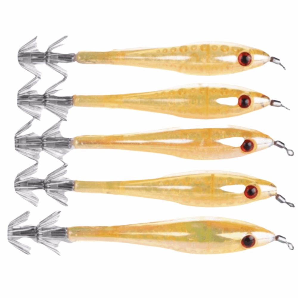 

5PCS 9.5cm Squid Fishing Lures Double Hook Squid Jig Hooks Squid Jig Lures Freshwater Fishing помаранчевий