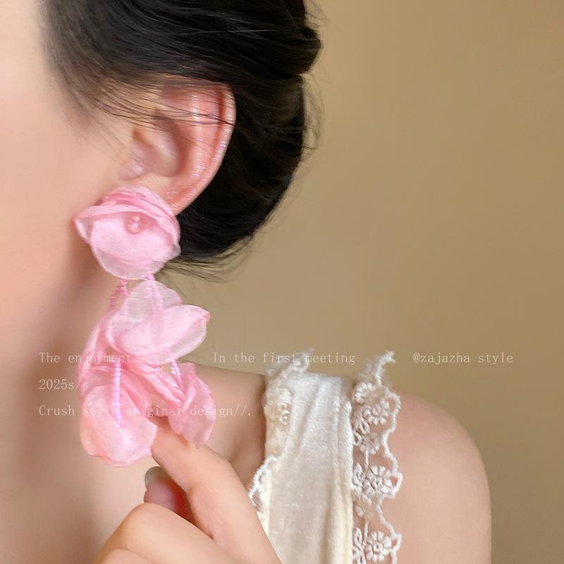 Vacation Style Dopamine Flower Earrings Women's Summer Sweet Temperament Versatile High-end Stud Earrings 925 Silver Needle Earrings