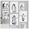 Watercolor Cute Penguin Family Poster Baby Animal Canvas Painting Print Wall Art Picture Nursery Baby Room Home Decor Mural