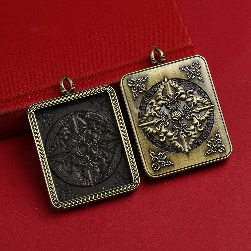 Tibetan Thangka Pendant: Antique Bronze Gau Box Design