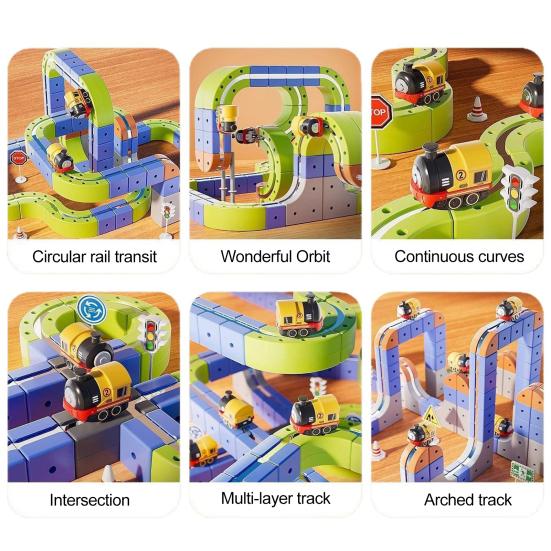 1 Set Magnetic Track Building Block Train Toy DIY Educational Children Electric Train Puzzle Track Toy with Road Signs Toddlers Boys Girls Gift