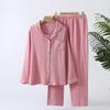 Spring and Autumn New Women's Pajama Set 100% Cotton Solid Color Lapel Long Sleeved Pants Home Furnishing Two Piece Set