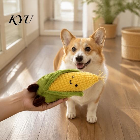 Plush Chew Toys for Puppy Corn Dog Toy, Squeaky Stuffed Indoor Play Pets Soft Teething Toy Small to Medium Dogs Natural Biting