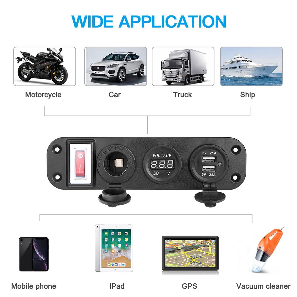 12V/24V Dual USB Charger Power Socket Adapter Splitter Car Truck Boat Waterproof Electronic Charger