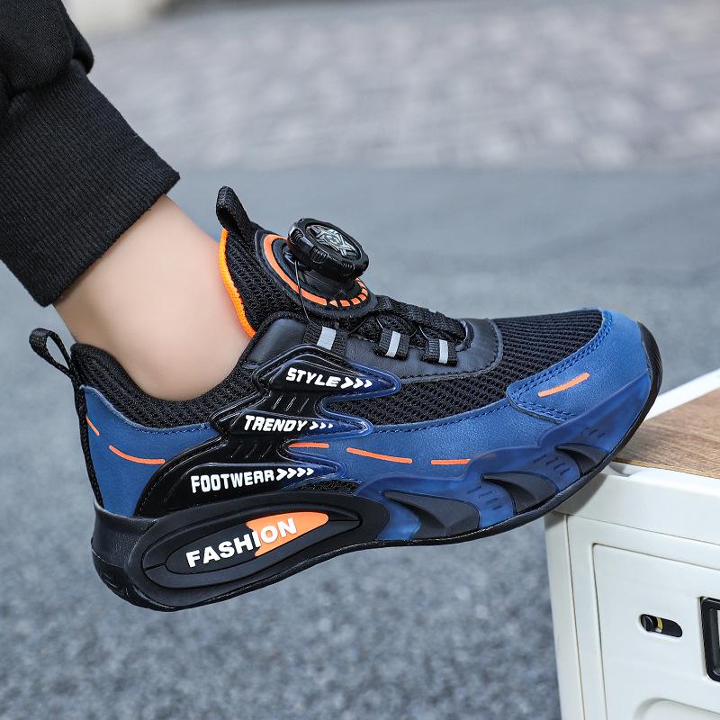 Boys' 2025 Autumn Mesh Leather Non-Slip Soft Sole Fashion Running Shoes