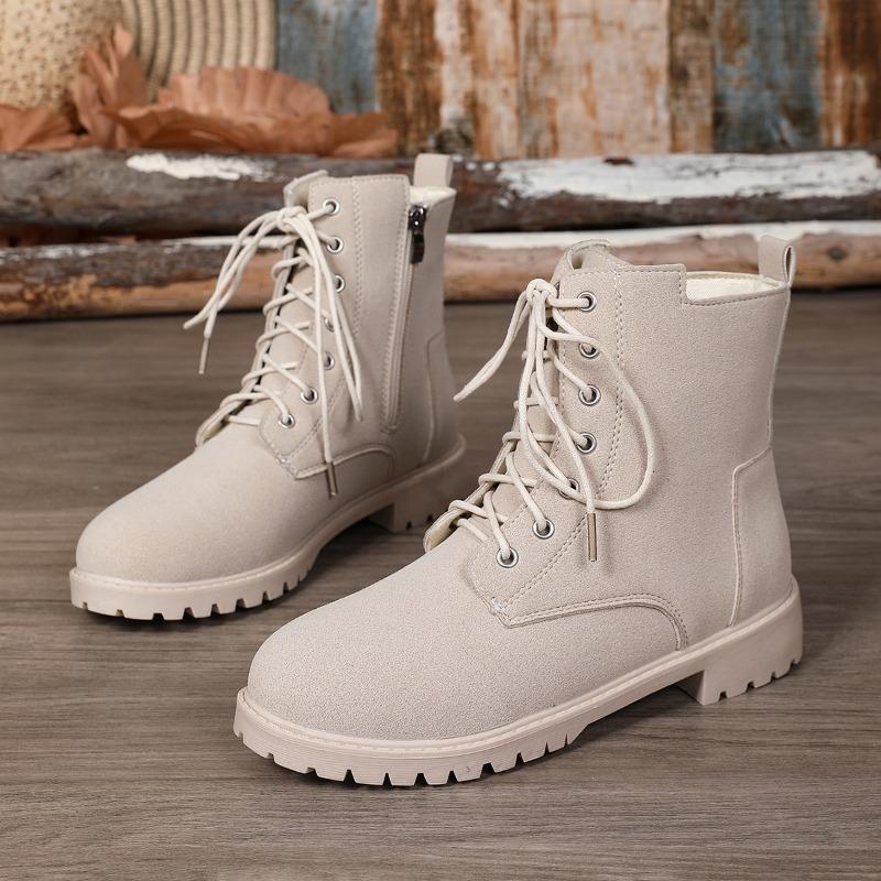 Fashion Side Zip Block Heel Shoes Women's Round Toe Platform Anti-Slip Wear-Resistant Kitten Heel Shoes