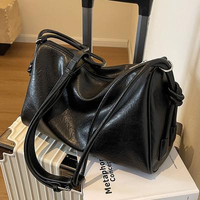 Bolso bandolera de gran capacidad para mujer, bolso monocromático sencillo, bolso de hombro retro de piel sintética a la moda