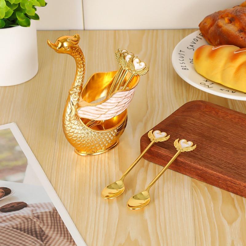 Coffee Spoon, Fruit Spoon, Gold and Silver Fork Set - Home Decorative Piece, Cute Swan Dessert Spoon, Tableware Set