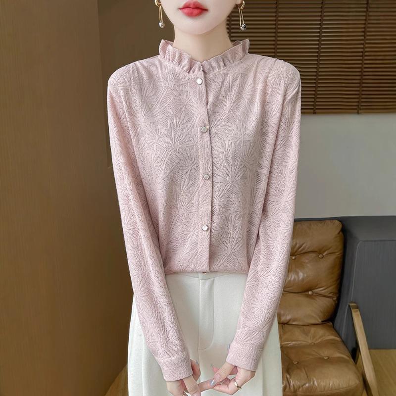 Stand-up collar fungus edge knitted sweater women's spring and autumn sweater shirt bottoming shirt top tide