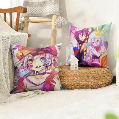 No Game No Life Anime Cushion Cover Natural Linen Organic Fabric Double-Sided Printing Sofa Home Decor Gift Pillow Case