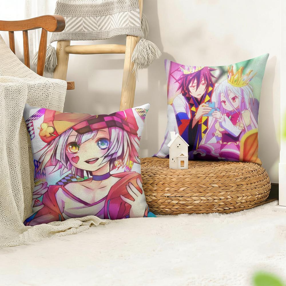 No Game No Life Anime Cushion Cover Natural Linen Organic Fabric DoubleSided Printing Sofa Home Decor Gift Pillow Case