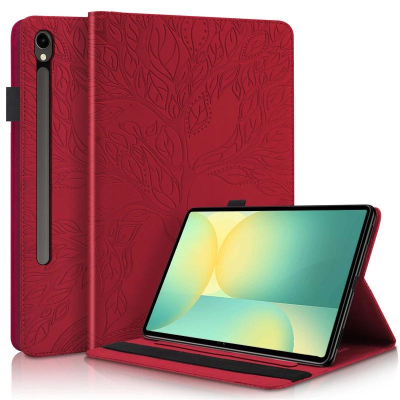 Funda for Samsung Tab S10 FE Case 10.9" Embossed Tree Leather Wallet Flip Cover for Galaxy Tab S10 Fe Sm-x520 X526b Case Coque