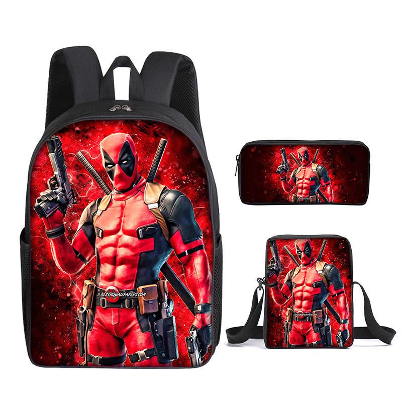 Deadpool 3pcs Student School Bag Backpack Lunch Bags Pencil Case Gifts Kids