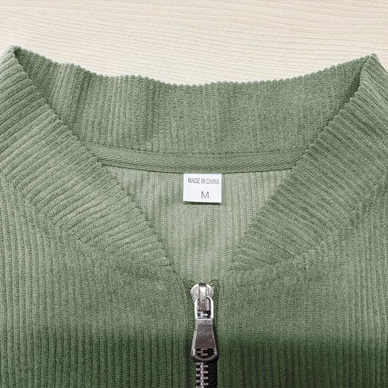 Men S Corduroy Flight Jacket Casual Stand Collar Long Sleeve Multi Pocket Solid Color