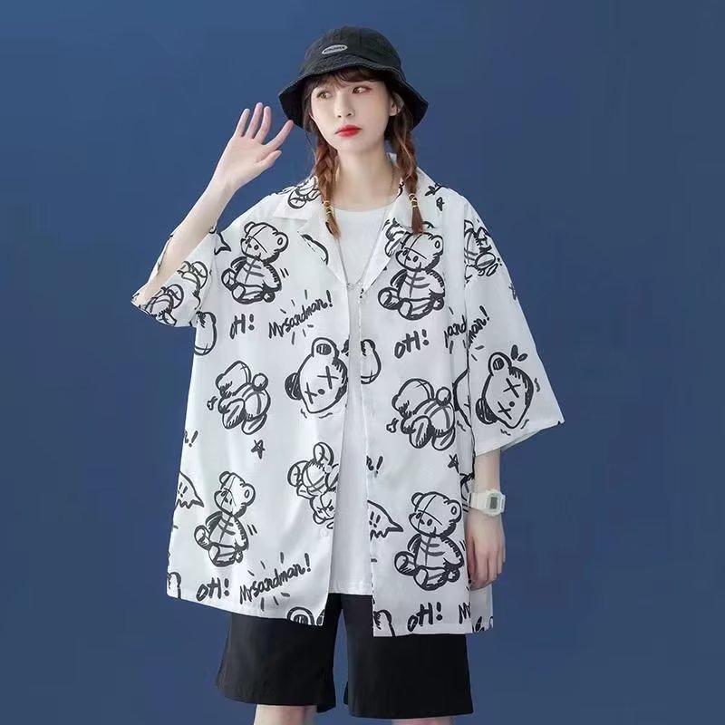 

Летняя мужская и женская рубашка с коротким рукавом с цветочным принтом, винтажная модная футболка в стиле ретро, ​​мужская гавайская рубашка, повседневный топ на пуговицах с принтом, пляжная рубашка для