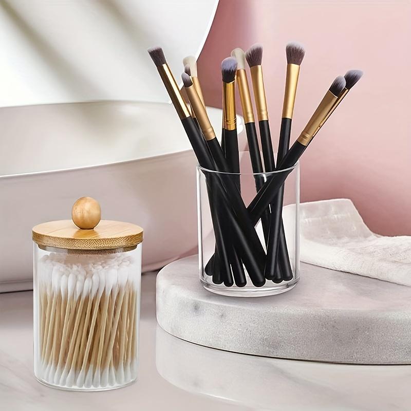2pcs Qtip Holder Dispenser with Lids and Tray, 10oz Swab Holder Ball Organizer, Apothecary Jars Bathroom Storage Organizer,Clear Bathroom Storage Jars
