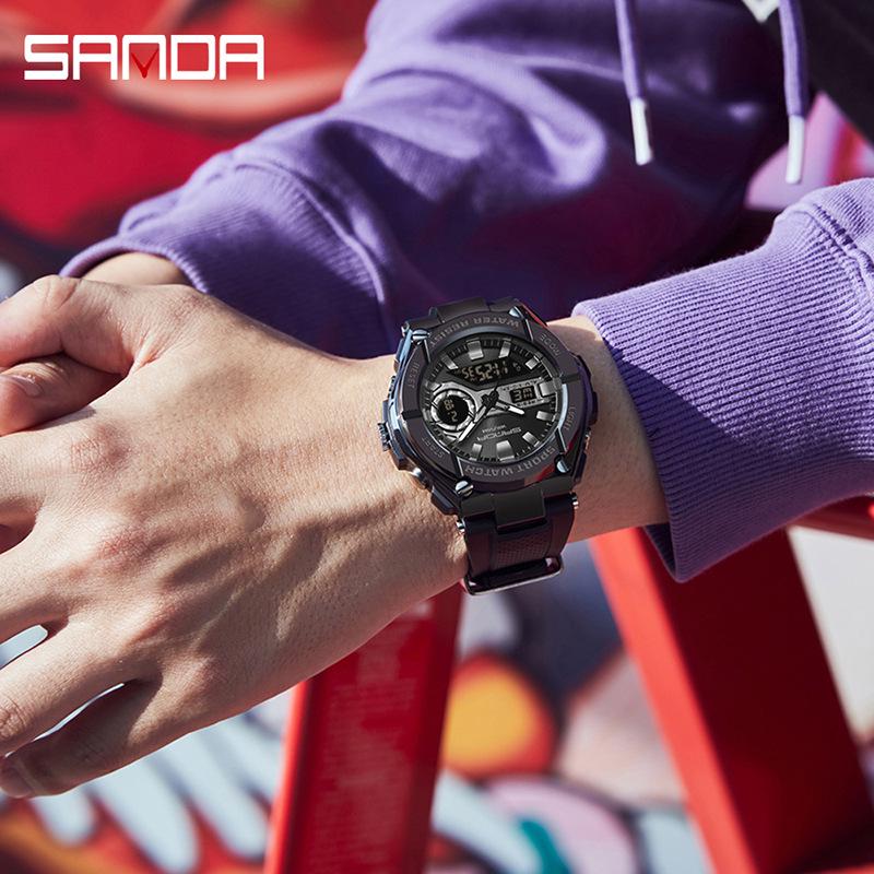Sanda Man 3123 Multi-function Tactical Military Style Waterproof Luminous Alloy Sports Watch.