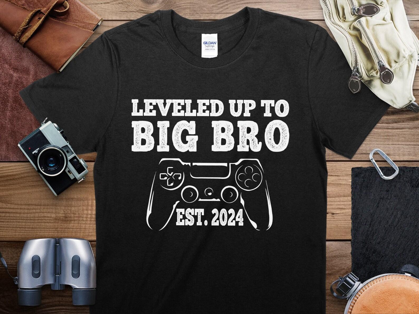 Leveled Up to Big Bro Est 2024 Gaming T-Shirt, Big Brother Announcement Shirt, Video Game Sibling T-Shirt, New Big Brother Gift 4XL