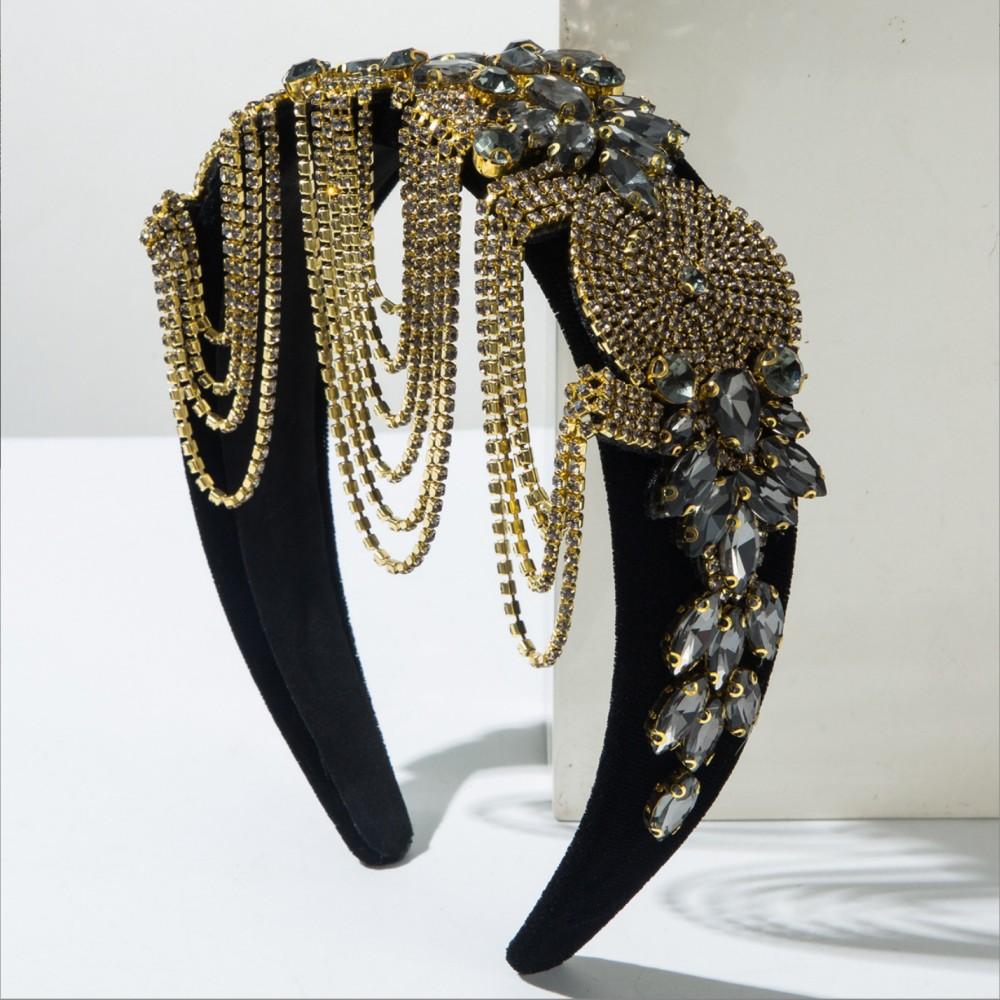 

Роскошные бархатные повязки на голову с полными бриллиантами, полоски из бриллиантов, кисточки, аксессуары для волос, сверкающая праздничная повязка на голову, ободок для волос, обруч, головной убор