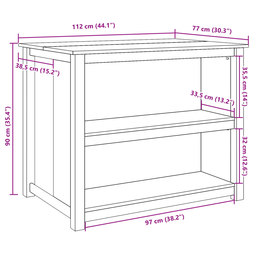 Isola da cucina PANAMA 112 x 77 x 90 cm Legno Massello di Pino