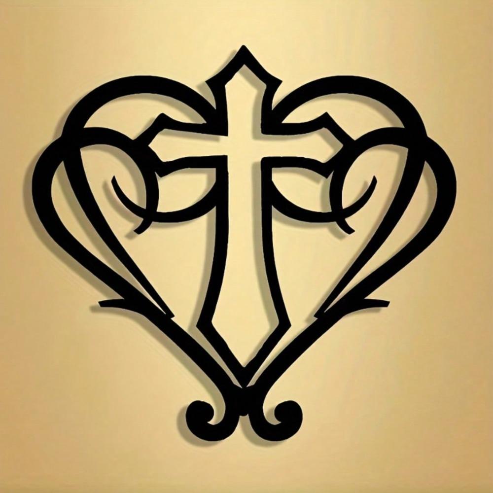 Vintage Heart Cross Metal Wall Art Sign, Home Decor Gift for Farmhouse Cafe Bar