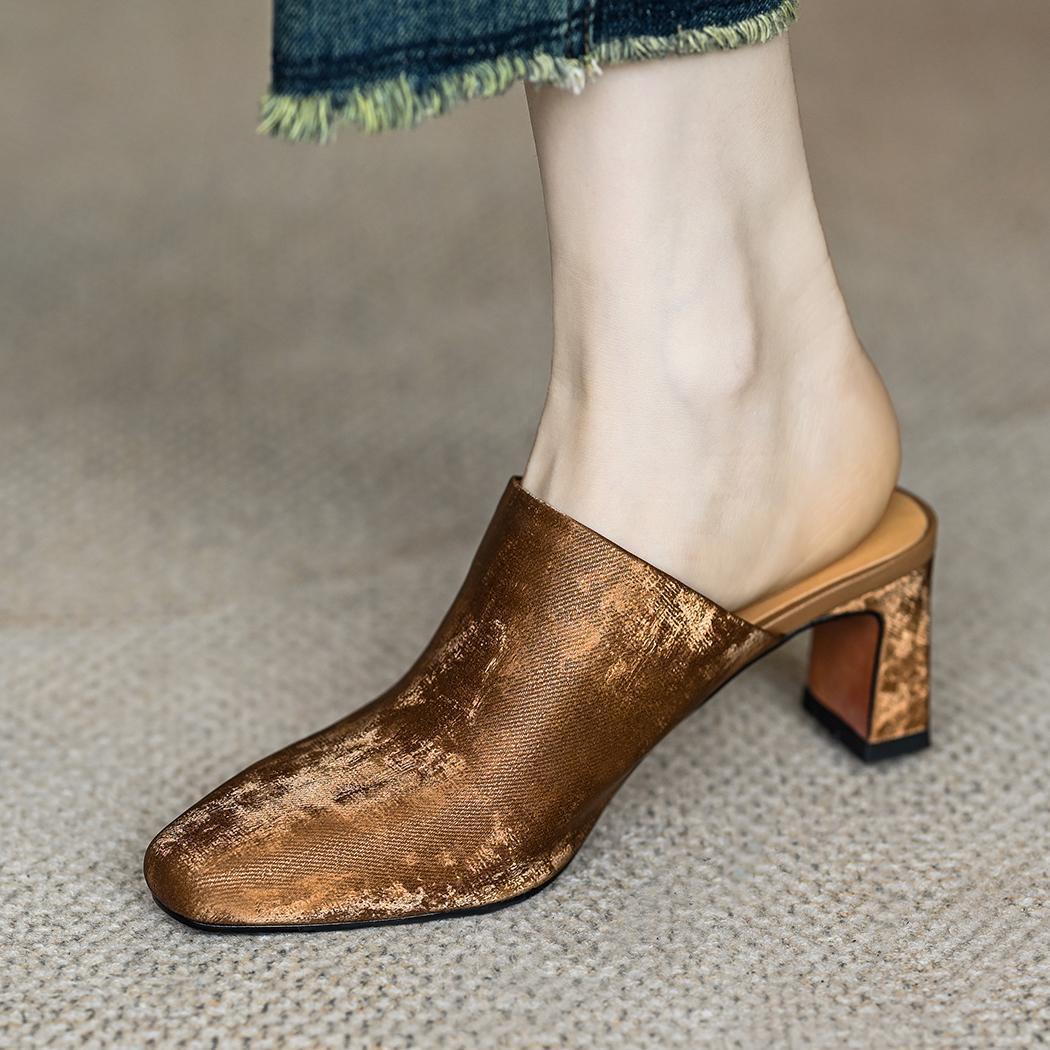 

Новые китайские тапочки в национальном стиле Баотоу, женские, летние, с квадратной головкой, на толстом каблуке, простые, ленивые, классные тапочки Мюллера 39 темно-коричневого