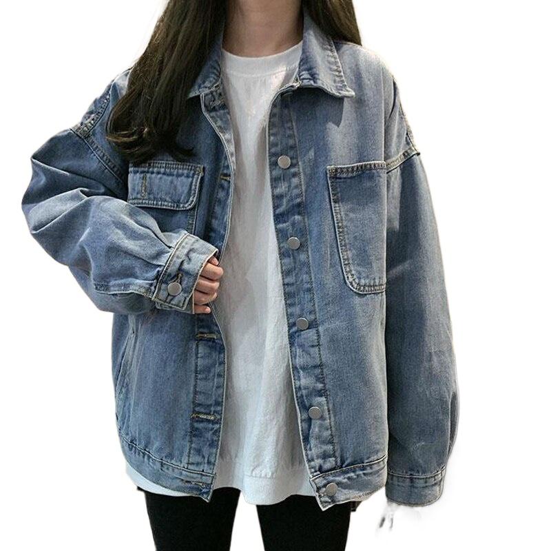 Жіноча джинсова куртка великого розміру, джинсове пальто, весняно-осіннє, однобортне, однотонне, з кишенями, джинсова куртка