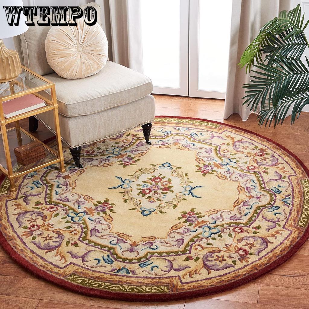 Retro Floral American Round Carpet Universal Anti Slip and Comfortable Carpet for Bedrooms and Living Rooms