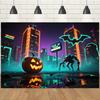 Sci-fi Style-Jack-o'-lantern,Bats,Ghost Design-Halloween Backdrop Banner for Photo Booth,Indoor/Outdoor,Event Party,Holiday