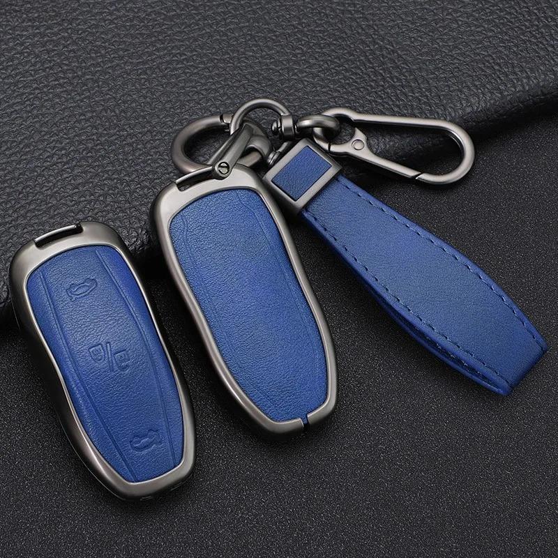 Zinc Alloy+ Leather Car Smart Key Cover Case Shell Fob For Tesla Model 3 Model Y X S Key Shell Bag Holder Protector Accessorie