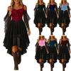 Women Casual Plus Size Cold Shoulder Dress Color Chiffon Butterfly Sleeve Gothic Dress