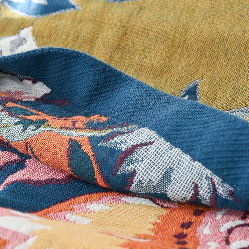 100% Cotton, Blue Sofa Throw, Four-Ply Gauze Sheet, Double-sided Blanket