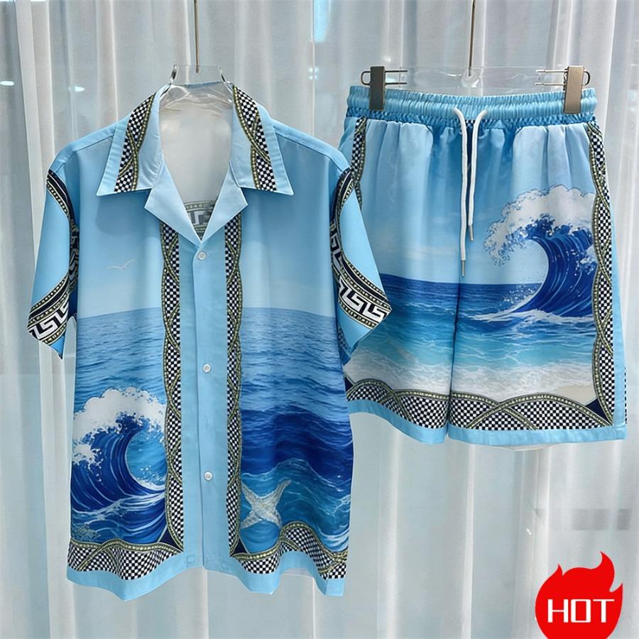 Digital Print Men's Fashion Two-Piece Shorts Set High-Quality Summer Loose Comfortable Short-Sleeve Shirt
