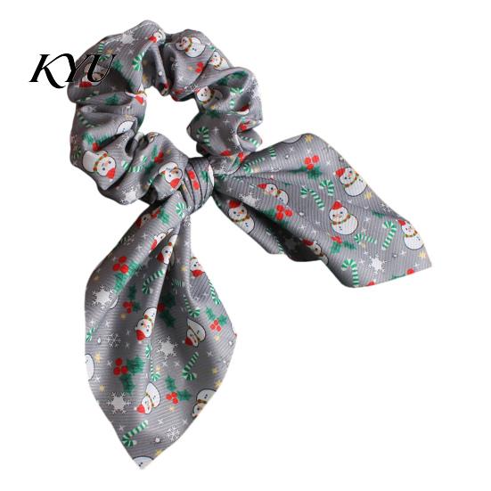 Christmas Hair Scrunchies for Women Girls, Elastic Ponytail Holders with Ribbon Bow, Decorative Wrist Soft Fabric Ties Holiday Party Accessories