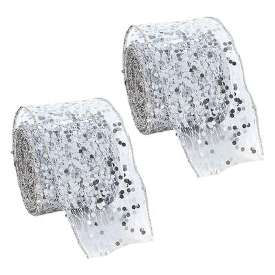 Funkelndes Netzband Satin Organza mit metallischem Gewebe Glitzer Pailletten für Feiertagsdekorationen und Bastelprojekte