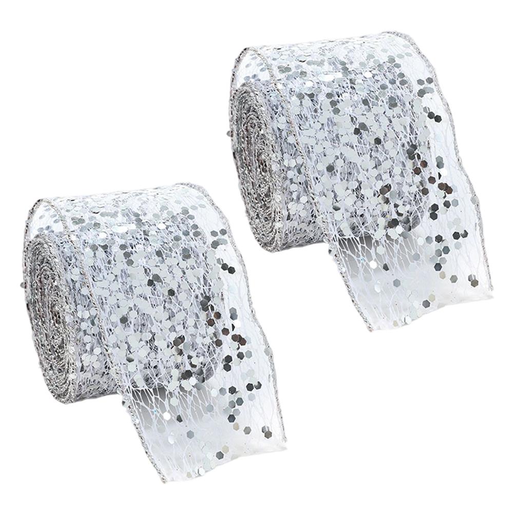 Decorative Mesh Ribbon Featuring Wired Edge Satin Organza and Sparkling Sequins for Holiday Crafts and Displays