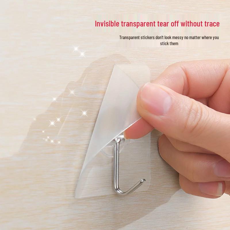 Transparent No-Drill Adhesive Hooks for Bathroom & Kitchen - No-Trace Design